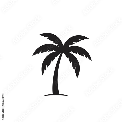 Silhouette of a single palm tree on a white background, tropical icon