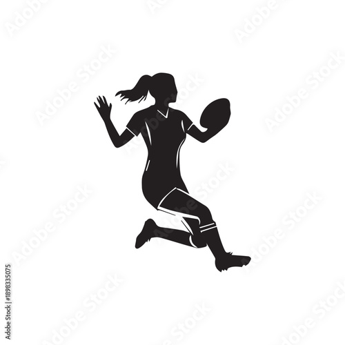 Woman playing rugby running with ball energetic motion sports silhouette female athlete