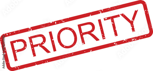 A striking red rubber stamp effect with the word PRIORITY clearly visible on a white backdrop