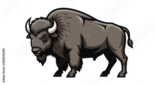A bison with a solid black shape on a white background is depicted in a vector illustration.