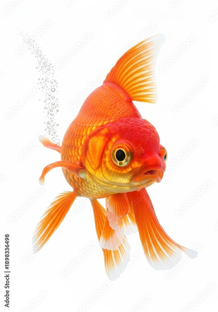 Fototapeta premium Goldfish Swimming Gracefully with Bubbles in Clear Water Background