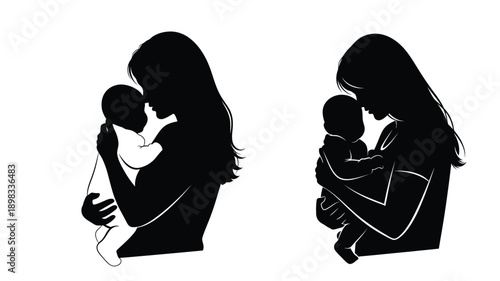 Tender moments a mother cradling her baby a striking silhouette