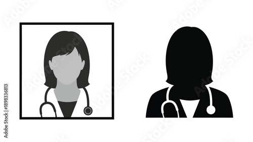 Two representations of a female doctor one in grayscale a full silhouette
