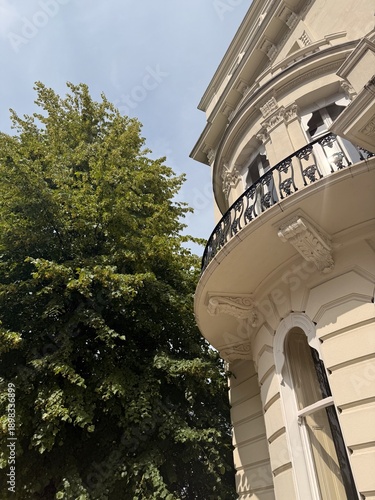 Elegant Curved Townhouse Facade with Tree in Central London