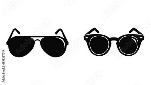 Two pairs of sunglasses displayed in a striking black silhouette