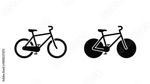 Two bicycles depicted in a minimalist black silhouette