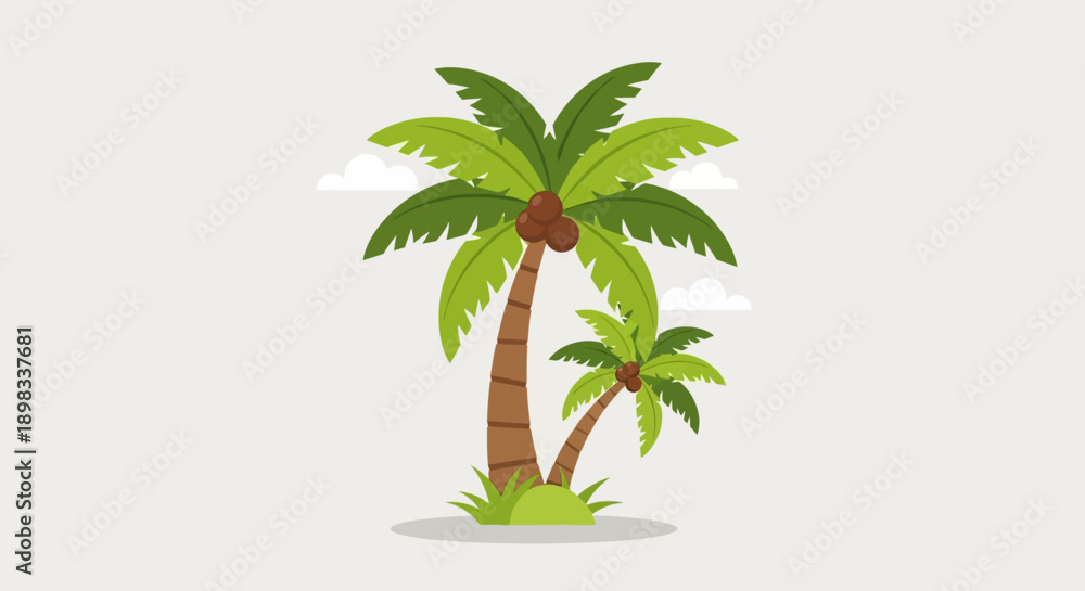 Obraz premium Tropical Coconut Palm Trees Illustration with Clouds