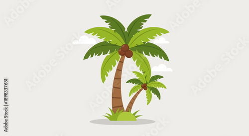 Tropical Coconut Palm Trees Illustration with Clouds