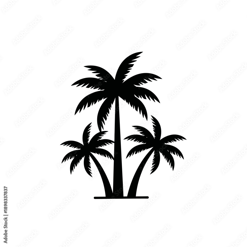 Naklejka premium Black Silhouette of Three Palm Trees on White Background
