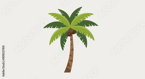 Stylized Palm Tree with Coconuts and Green Leaves on a Light Background