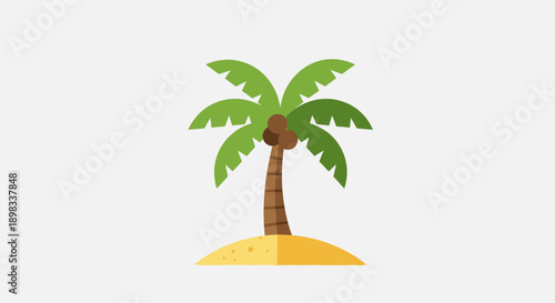 Flat design palm tree on sandy island, isolated on white background