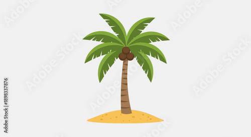 Cartoon Palm Tree with Coconuts on Sandy Island