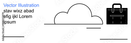 Data storage, business solutions, remote work, file management, cloud computing, professional tools. Minimalist cloud icon beside a briefcase. Cloud computing and business solutions