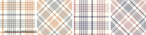Autumn seamless plaid pattern set. tartan checkered fabric fashion texture background.