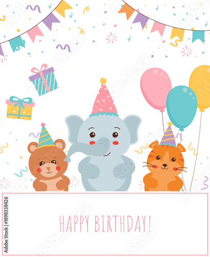 Cute Animal Birthday Party Illustration
