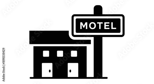 Black and white motel sign icon.