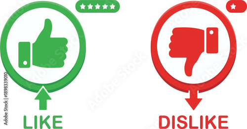 Green Like and Red Dislike Button Icons with Star Ratings