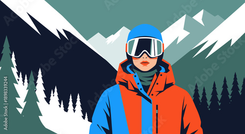 Illustration of a skier wearing winter gear.