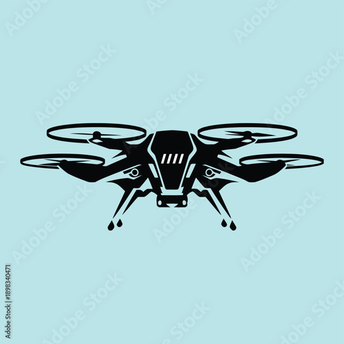 A sleek quadcopter drone with four propellers in mid-flight against a plain background.