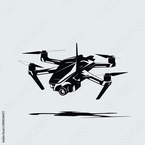 A sleek quadcopter drone in mid-flight against a plain background