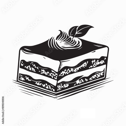 A Piece Of Tiramisu With Mocha Beans And Cocoa Powder Logo Vector