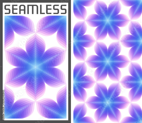 Abstract floral background. Seamless pattern. Flower theme. Gradient colour. Glow effect. Layered structure. Vector illustration for textile printing, packaging, wrapper, etc.