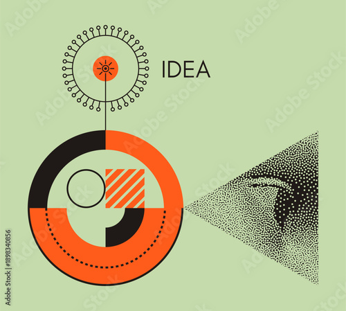 Concept of generating thoughts and ideas. Time to think. Geometric background. Art composition. Eye inside a triangle. Digital vision. Illustration for brochure, poster, card, presentation or banner.