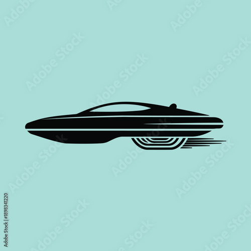 Stylish futuristic car floating above a serene water surface