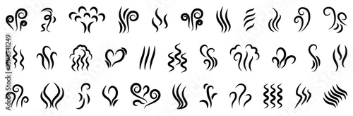 Fire flame or steam decorative elements collection in black. Stylized flame and smoke shapes for heat