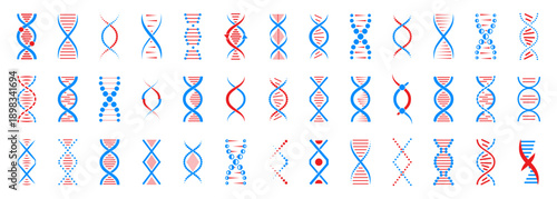 DNA helix icons collection in color. Genetic double helix symbols in modern flat style