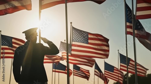 Soldier Salutes American Flags - A Patriotic Memorial Day Tribute.