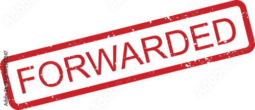 A vibrant red grunge rubber stamp clearly shows the word FORWARDED on a simple white background