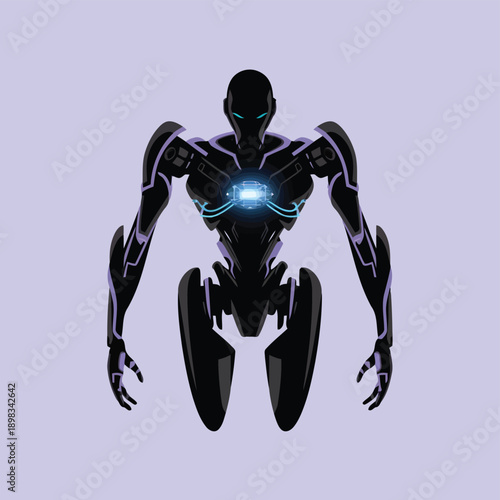 Cybernetic humanoid figure with exposed mechanical internal structure.