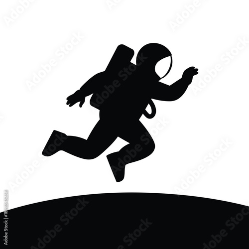 Astronaut leaping joyfully against a starry cosmic backdrop.