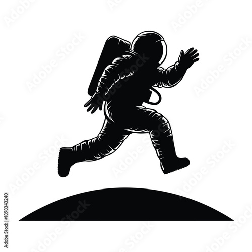 Astronaut in mid-jump against a dark background with a subtle gradient base