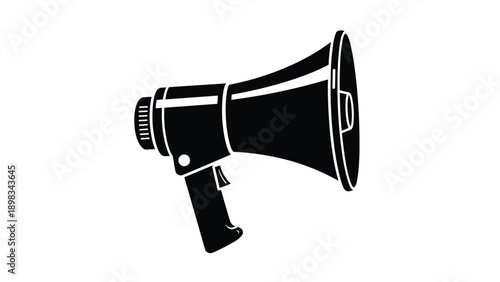 Black and white silhouette of a classic megaphone or bullhorn used for public announcements and shouting messages.