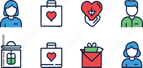 Charity, Donation and Volunteer Color Line Icons