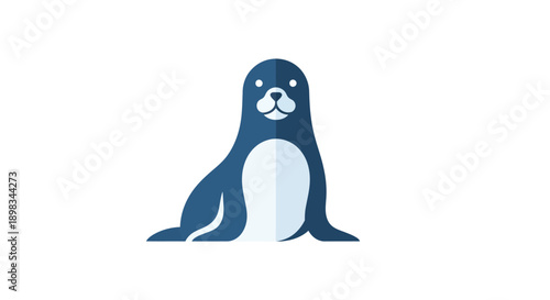 Cute Blue Seal Animal Character Sitting on Isolated White Background