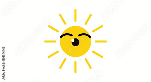 Cute Cartoon Smiling Sun with Yellow Rays on isolated white background