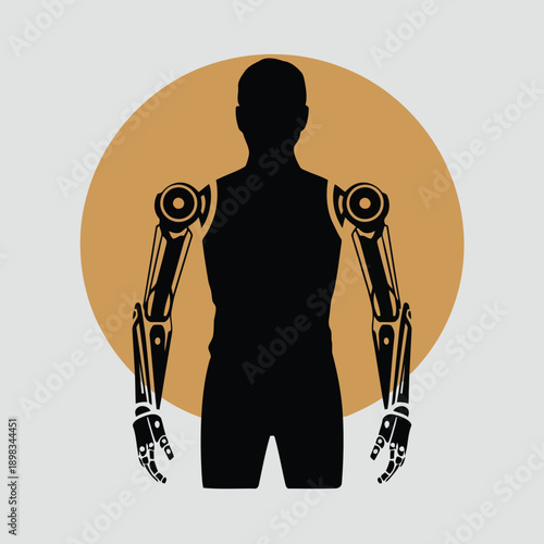 Contrast between human and robotic arms in a circular frame