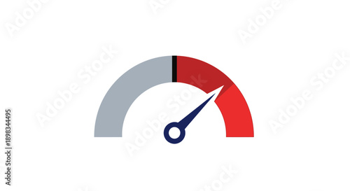Speedometer gauge with needle in red zone, maximum speed or danger icon, isolated white background