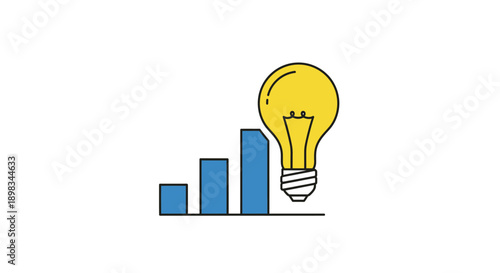 Lightbulb icon with rising bar graph, symbolizing idea, growth, and business solution, isolated white background