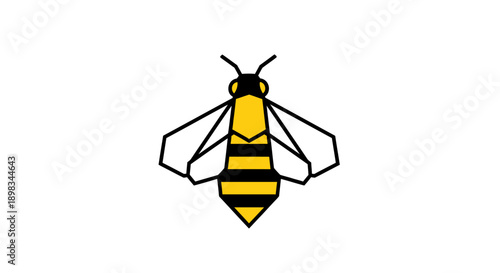 Geometric bee icon with yellow and black stripes, representing nature and industry, isolated white background