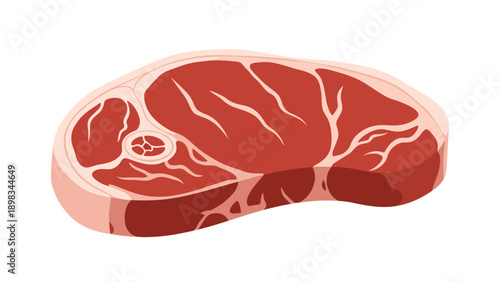 Detailed flat vector illustration of a high quality raw beef steak showing marbled fat and muscle texture for butchery or cooking.
