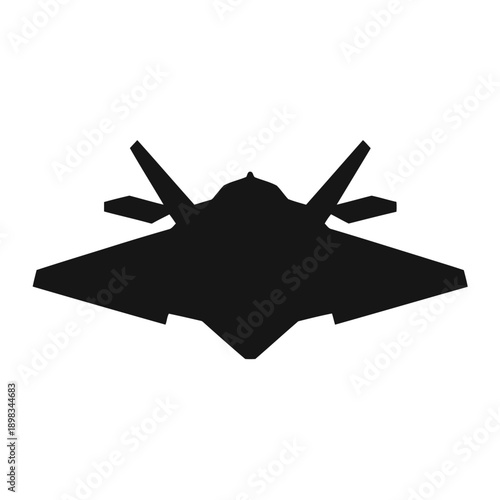 Stealth aircraft silhouette with distinctive twin tail and sleek design