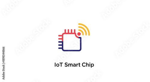 Colorful IoT smart chip icon with wireless signal, representing Internet of Things technology and connectivity on an isolated white background.
