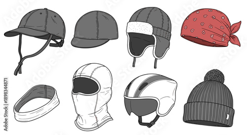 Collection of various headwear types