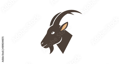 Brown goat head profile silhouette with horns, representing farm animals and livestock on an isolated white background.