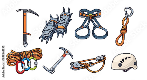 Mountaineering and climbing equipment set illustration