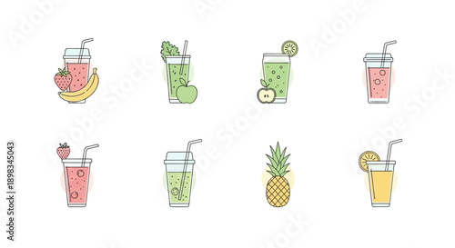 Healthy Smoothie Collection: A Colorful Array of Fruit and Vegetable Drinks in Various Styles